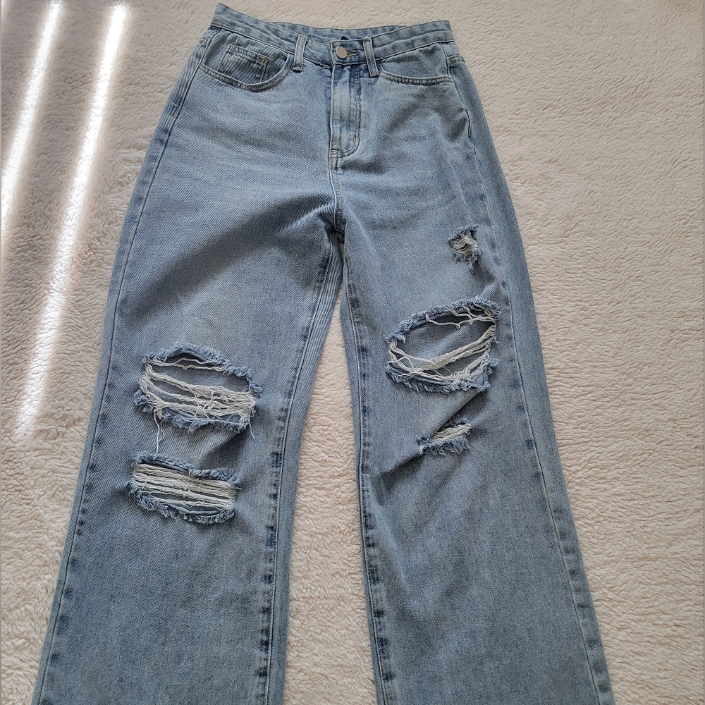 Mid Rise Ripped Straight Leg Jeans - Picture 2 of 2